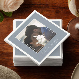 Staubblau Bester Tag überhaupt Foto Hochzeit Cockt Serviette