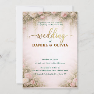 Staubblau Blumen Gold Schrift Foto-Overlay Einladung