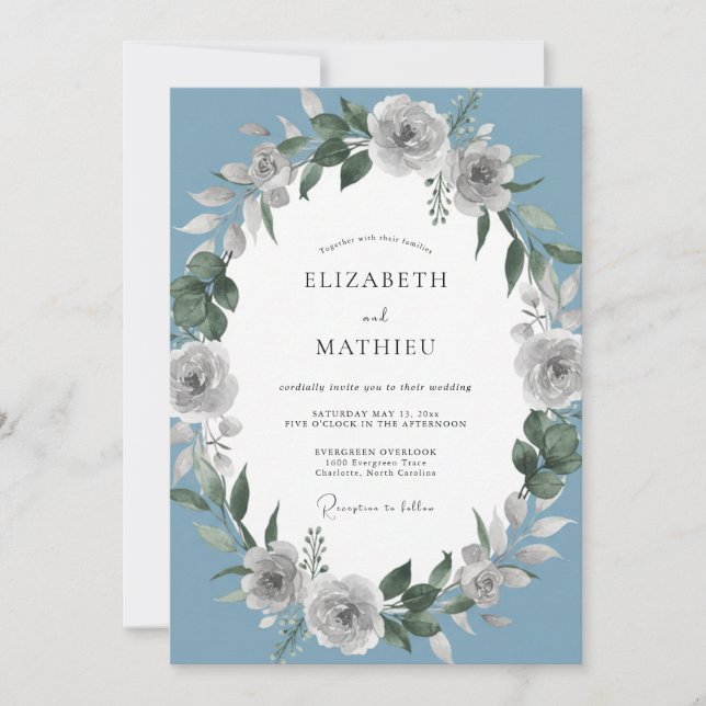 Staubblau-botanische-whimsy-Hochzeit Einladung (Vorderseite)