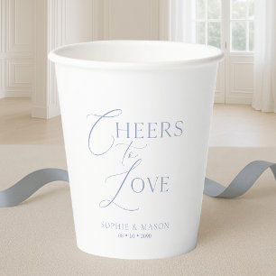 Staubblau „Cheers to Love“-Hochzeit Pappbecher