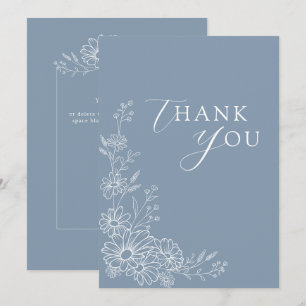 Staubblau Chic Botanische Daisy-Gartenhochzeit Dankeskarte