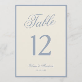 Staubblau-Creme-elegante Hochzeitstisch-Nummer Einladung