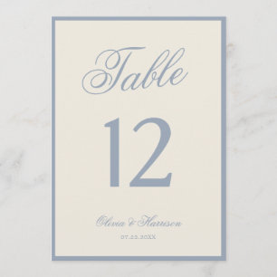 Staubblau-Creme-elegante Hochzeitstisch-Nummer Einladung