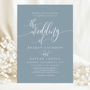 Staubblau Einfach Moderne Schrift Hochzeit Einladung