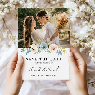 Staubblau Elegante Florale Rustikale Save The Date