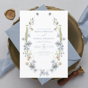 Staubblau Elegante Garten Vintage-Hochzeit Einladung