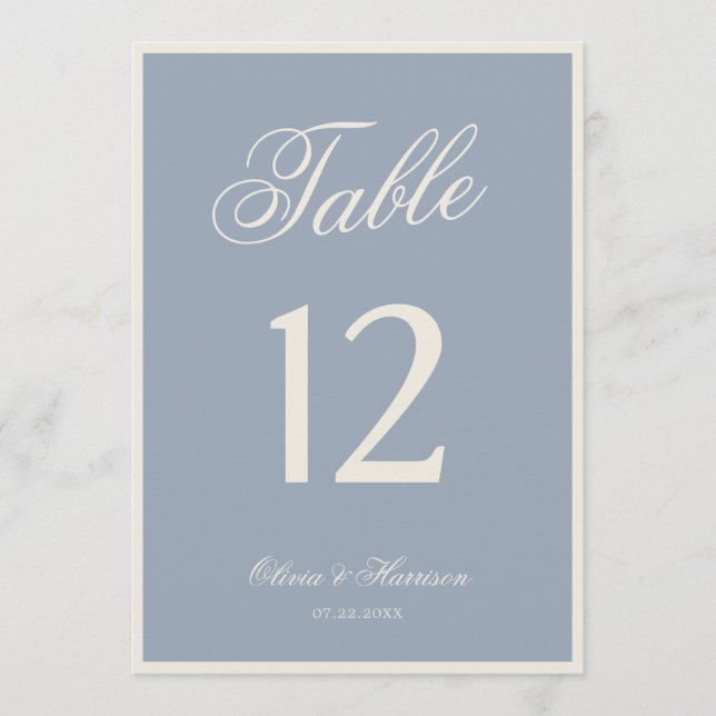 Staubblau Elegante Hochzeit Tischnummer (Vorderseite)