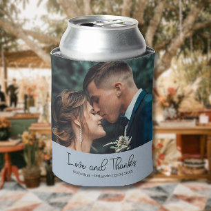 Staubblau Elegante Hochzeitsliebe und Dank Foto Dosenkühler