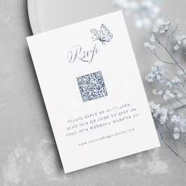 Staubblau elegante Kalligrafie Hochzeits-QR-Code RSVP Karte
