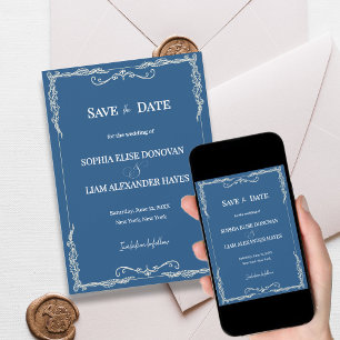 Staubblau Elegante Klassische Black-Tie-Hochzeit Save The Date