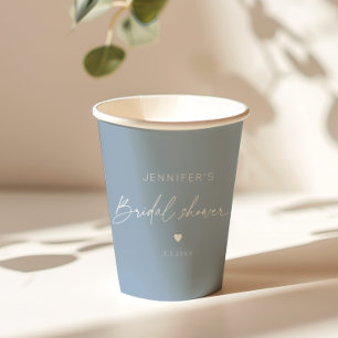 Staubblau elegante minimalistische Bridal shower Pappbecher