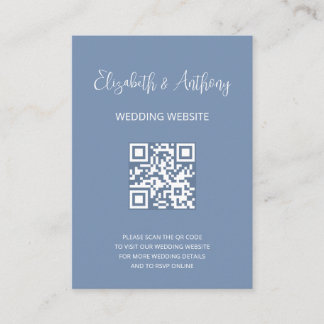 Staubblau Elegante Schrift | QR-Code Hochzeits-RSV Begleitkarte