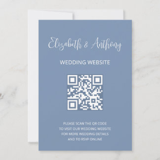 Staubblau Elegante Schrift | QR-Code Hochzeits-RSV Einladung