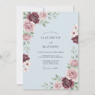 Staubblau elegante traditionelle Hochzeit Einladung