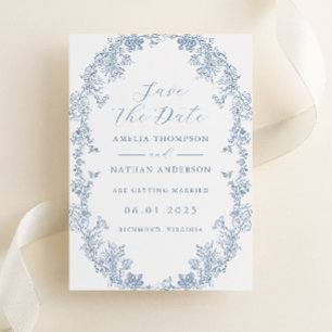 Staubblau Elegante Vintage-Hochzeit Bewahrt das Da Save The Date