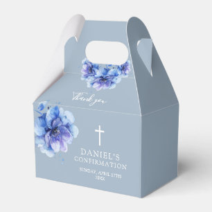 Staubblau elegante Wasserfarbe Floral Konfirmation Geschenkschachtel