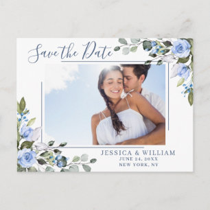 Staubblau Elegantes Eukalyptus FOTO Save-the-Date- Postkarte