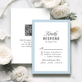 Staubblau Elegantes Skript Hochzeit QR-Code RSVP Karte