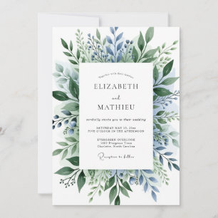 Staubblau exquisite botanische Hochzeit Einladung
