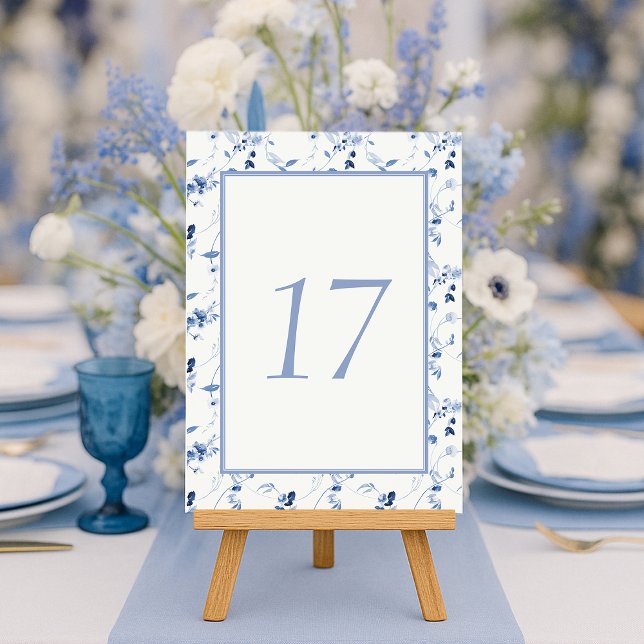 Staubblau Fine Art Florale Hochzeit Tischnummer  (Von Creator hochgeladen)