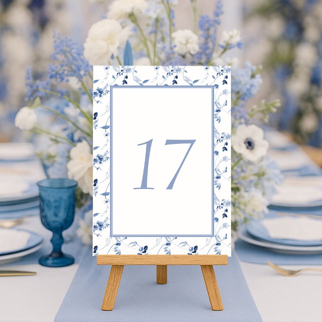 Staubblau Fine Art Florale Hochzeit Tischnummer  (Von Creator hochgeladen)