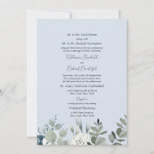 Staubblau Florale Formelle Hochzeit Beider Eltern Einladung