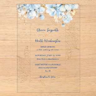 Staubblau Florales Gold Acryleinladungen