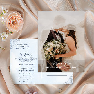 Staubblau Foto Hochzeit Danke Postkarte