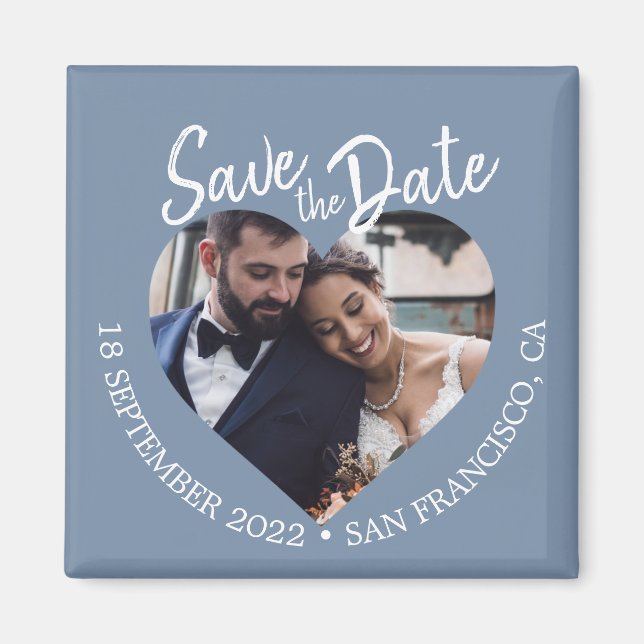 Staubblau Foto Moderne Schrift Save-the-Date-Karte Magnet (Vorne)