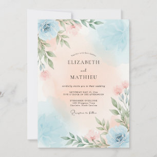 Staubblau Friedliche Botanische Hochzeit Einladung