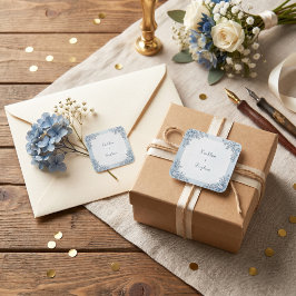 Staubblau Frost Botanisch Gold Rahmen Hochzeit Quadratischer Aufkleber