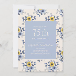 Staubblau gelbe Blumen Weiß 75. Geburtstag Einladung
