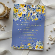 Staubblau gelbe Daisy Wildblumen Boho Hochzeit