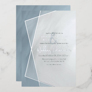 staubblau geometrische Typografie Hochzeit Silber Folieneinladung