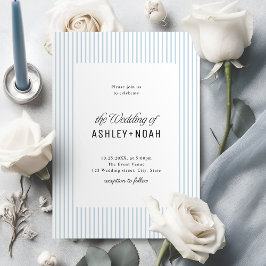 Staubblau gestreifte elegante Hochzeit Einladung