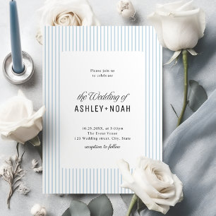 Staubblau gestreifte elegante Hochzeit Einladung