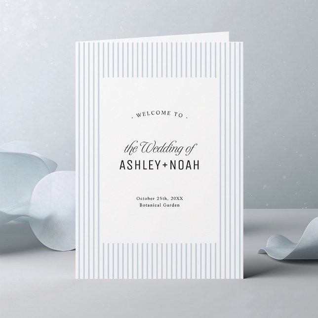 Staubblau gestreifte Eleganz Hochzeit Programm (Dusty Blue Striped Elegance Classy Wedding Program)