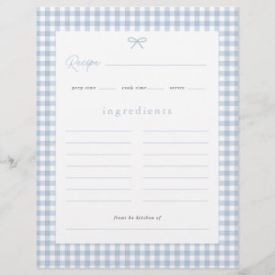 Staubblau Gingham Baby Shower Rezeptkarte Flyer