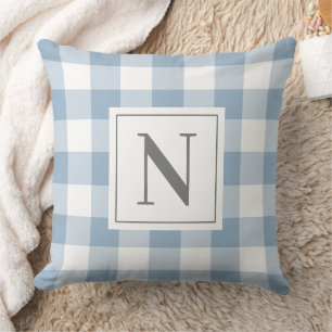 Staubblau Gingham Karo Monogramm Anfangsbuchstabe Kissen