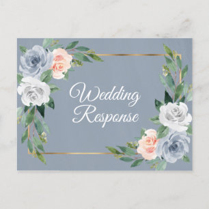 Staubblau Gold Rosé Pink Pfirsich Hochzeit RSVP Einladungspostkarte