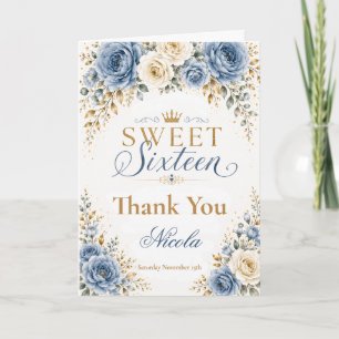 Staubblau Gold Sweet Sixteen Dankeskarte