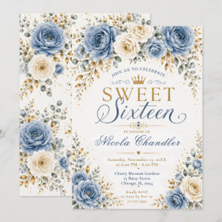 Staubblau Gold Sweet Sixteen Einladung