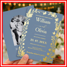 Staubblau Gold Wildblumen Foto Hochzeit