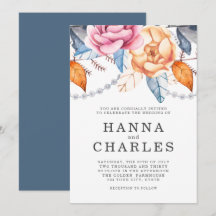 Staubblau Grau Orange Aquarell Blumen Hochzeit