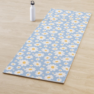 Staubblau handgezeichnetes Gänseblümchen-Muster Yogamatte