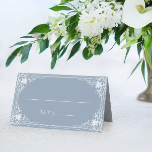 Staubblau Hochzeit Elegant Vintage Faux Silber Platzkarte