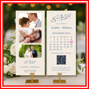 Staubblau Hochzeitsfoto QR-Code Elegant