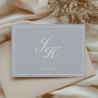 Staubblau klassische Monogramm-Hochzeits-Flat-Than Dankeskarte