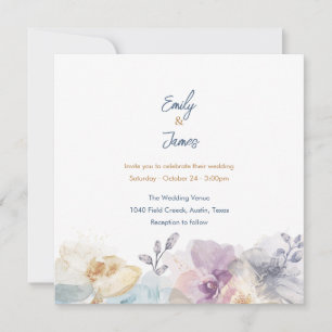 Staubblau & Lavendel-Aquarell-Blumen  Einladung