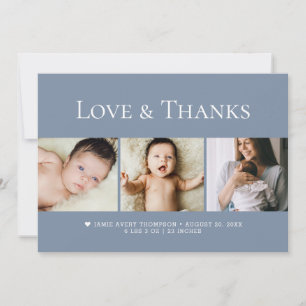 Staubblau Liebe und Dank Baby Fotos Geburt Dankeskarte